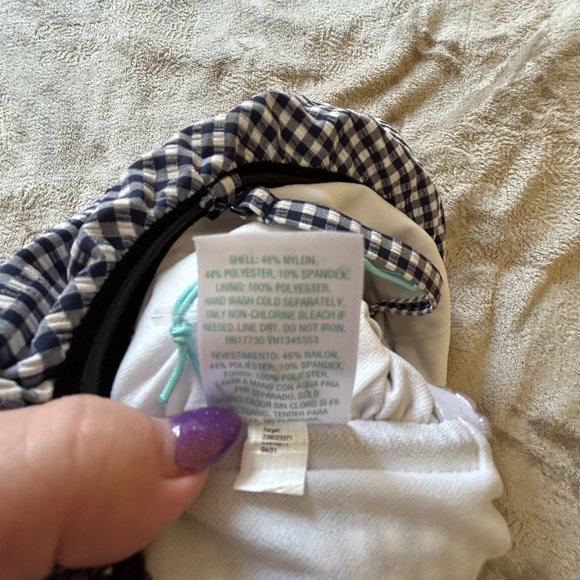 Kona Sol navy and white gingham pattern 1 piece printed swim suit Size L - Picture 7 of 8